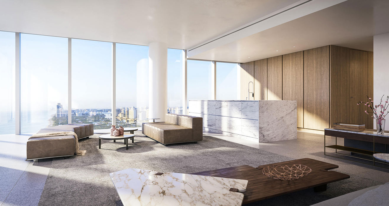 2000 Ocean Hallandale Living Room