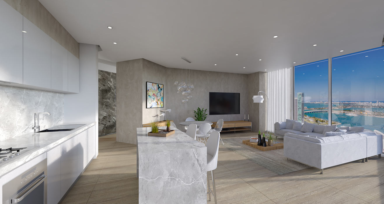 Okan Tower Condo-Hotel Living, Kitchen and Dining Room